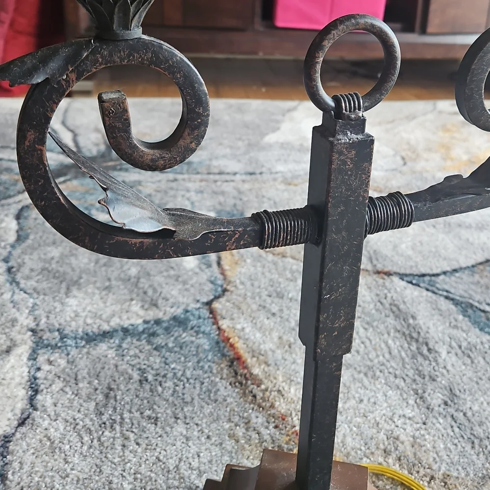 Cast Iron Double Shade Leaf Lamp Tassle Shades Working Art Deco Antique